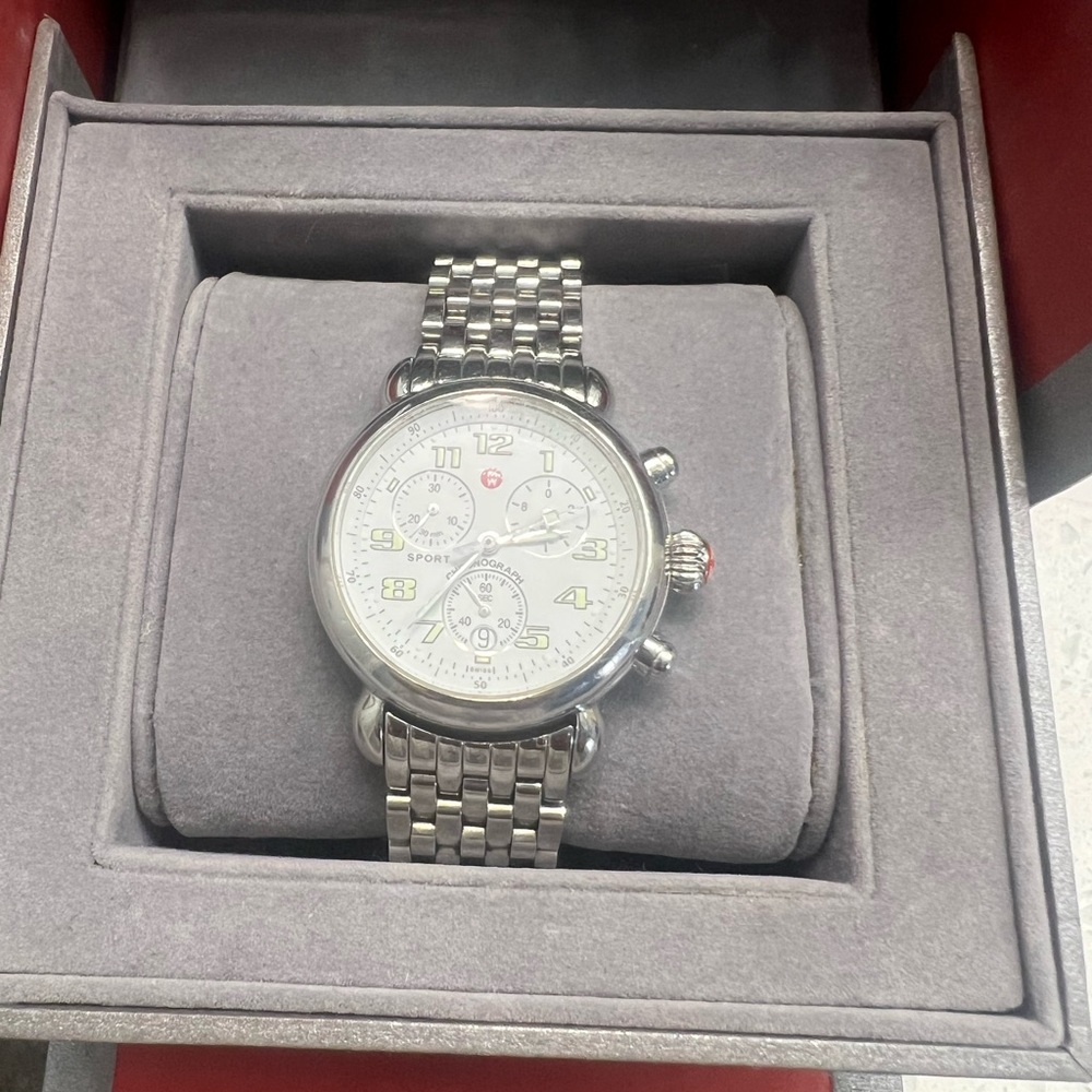 Michele Women's Stainless Steel White Dial Chronograph Watch